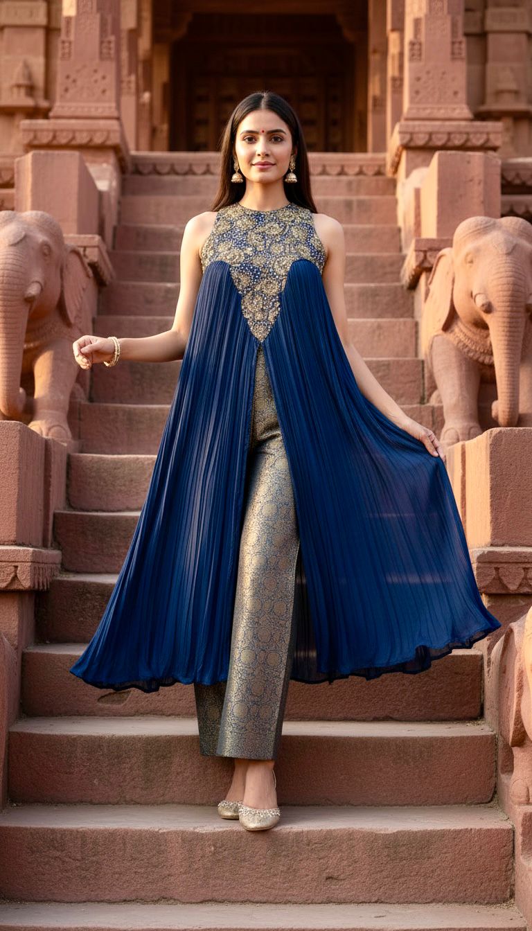 Royal blue cape set by Kritikka Siingh
