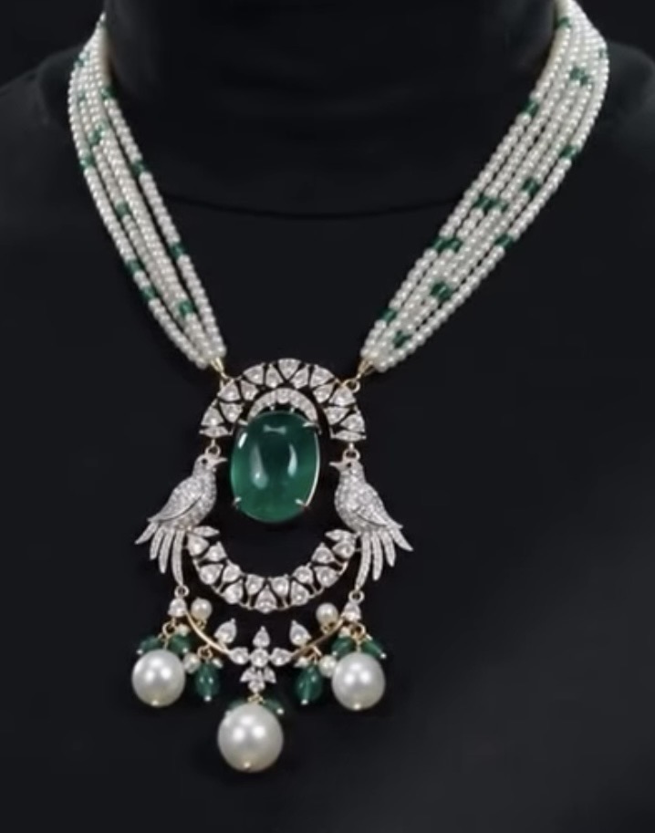 Emerald and pearl necklace by Jewelure by Ruchi Khater