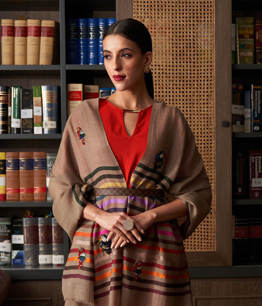Hand-embroidered cashmere shawl by Mauli Cashmere
