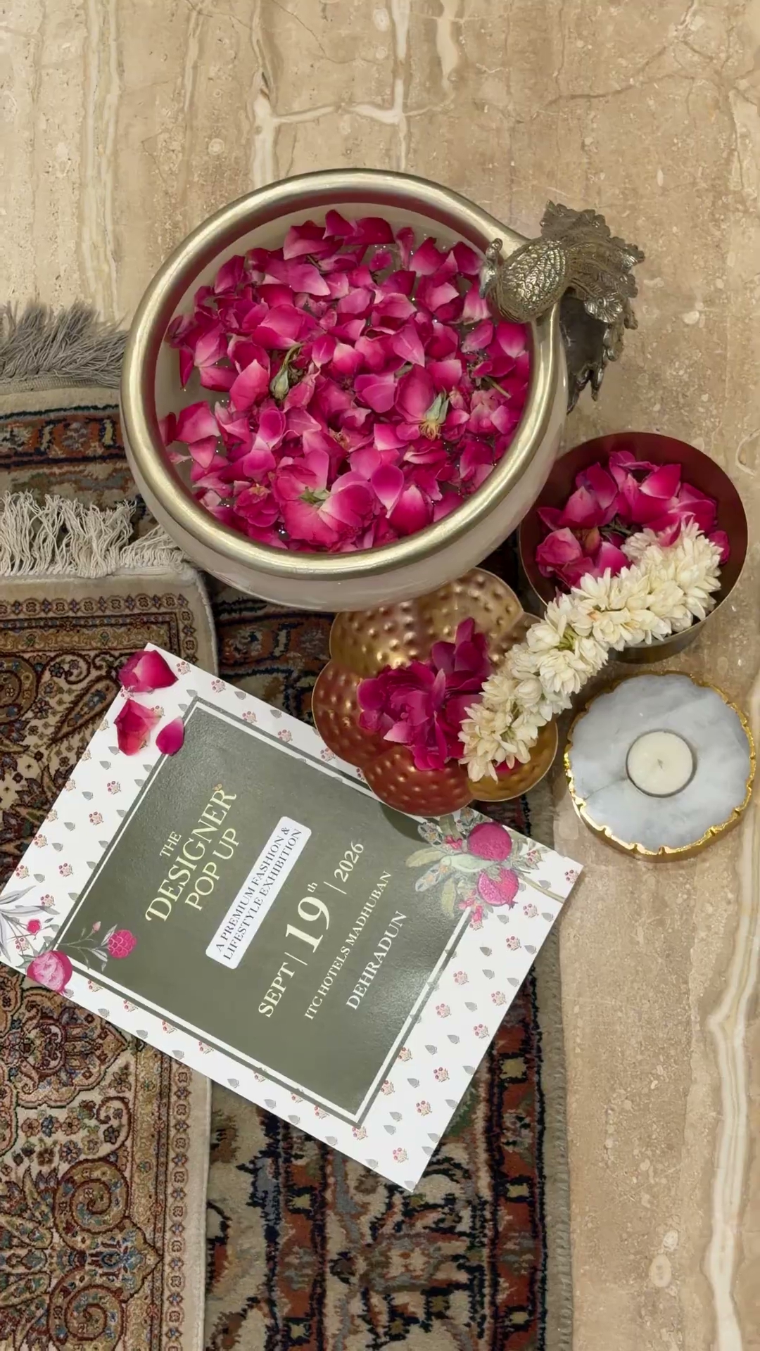 Rose petals and The Designer Pop Up invitation, Dehradun